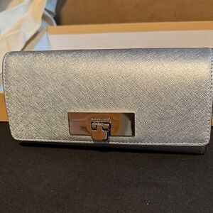 Michael Kors Silver Saffiano Leather Clutch Wallet